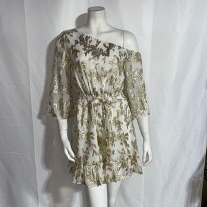 Rachel Zoe Womens Mini Party Cocktail Dress Floral Gold Size XS One Shoulder